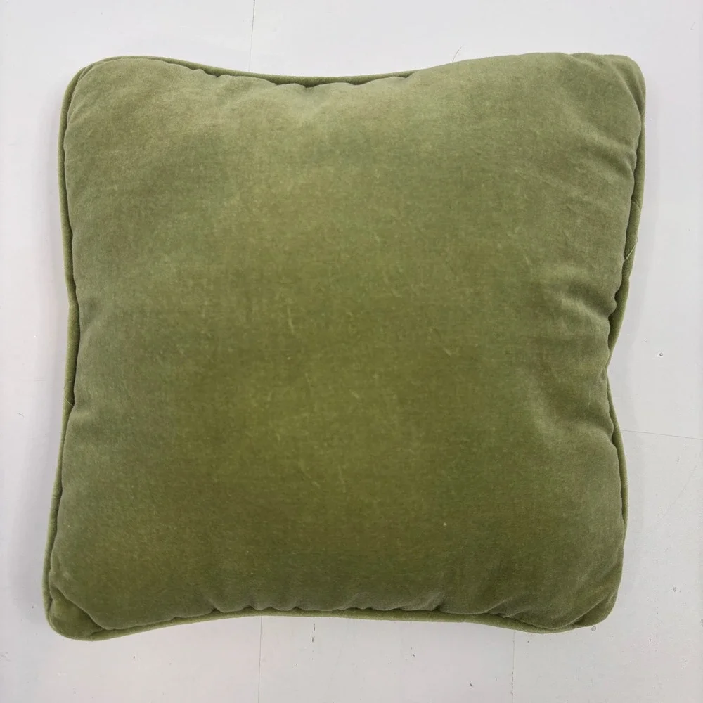 Vtg Christmas Tree Ribbon Embroidery Velvet Throw Pillow Sage Green Holiday